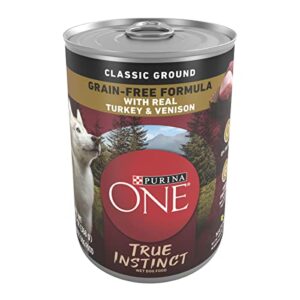 purina one wet dog food true instinct classic ground grain-free formula with real turkey and venison high protein wet dog food - (pack of 12) 13 oz. cans