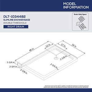 DreamLine SlimLine 34 in. D x 48 in. W x 2 3/4 in. H Right Drain Double Threshold Shower Base in Black, DLT-1034482-88