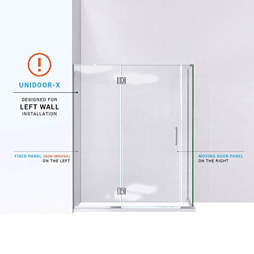 DreamLine Unidoor-X 58 1/2 in. W x 34 3/8 in. D x 72 in. H Frameless Hinged Shower Enclosure in Chrome, E32806534L-01