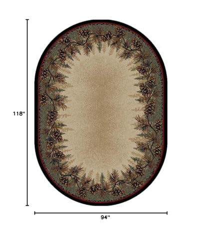 Rustic Lodge Pine Cone Border Brown 8x10 Area Rug, 7'10x9'10