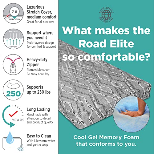 Road Elite - Medium/Firm Cool Gel Memory Foam Truck Mattress, 80" x 38" x 6"