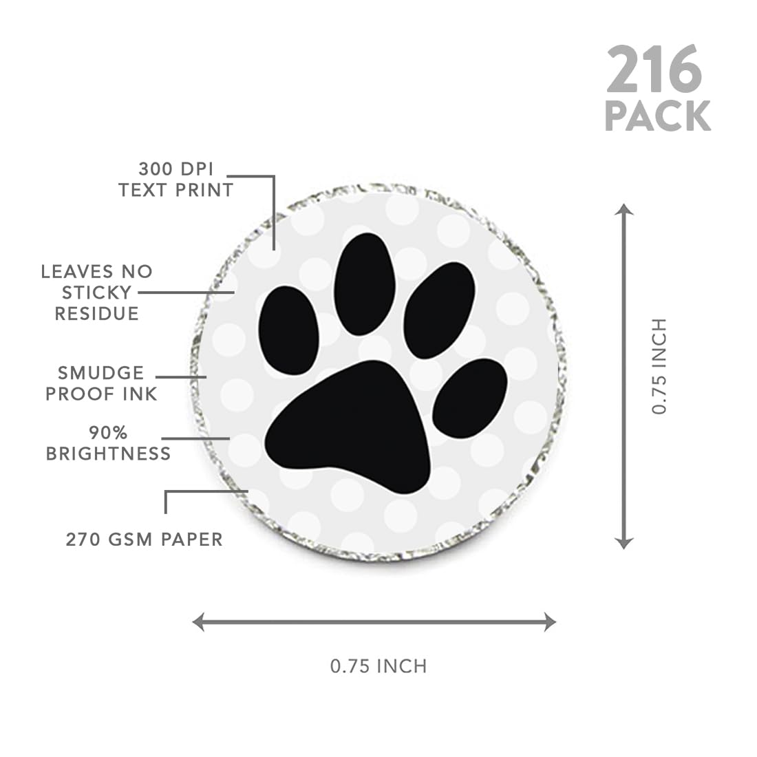 Andaz Press Chocolate Drop Labels Stickers, Birthday, Cat Dog Animal Paw Print, 216-Pack, for Kisses Party Favors, Gifts, Decorations