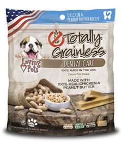 loving pets totally grainless - chicken and peanut butter dental sticks for dogs (for medium/large dogs 20+ lbs), 6oz