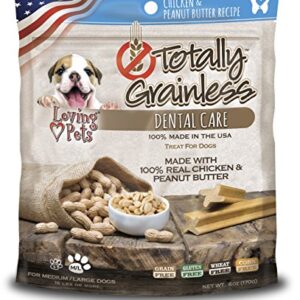 Loving Pets Totally Grainless - Chicken and Peanut Butter Dental Sticks for Dogs (for Medium/Large Dogs 20+ lbs), 6oz