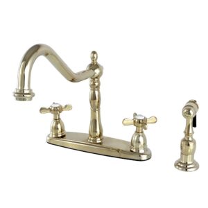 kingston brass kb1752bexbs 8" centerset kitchen faucet with brass sprayer, polished brass, 8-5/8" in spout reach