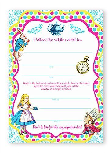 POP parties Alice In Wonderland Brights LARGE Invitations - 10 Invitations + 10 Envelopes