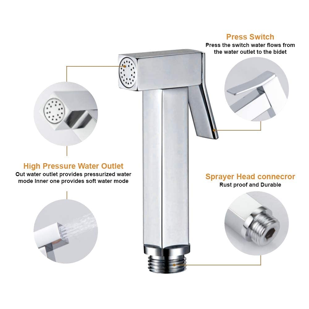 AZOS Bidet Sprayer for Toilet, Toilet Concealed Hot and Cold Mixing Brass Handheld Bidet Toilet Sprayer Wall Mount Diaper Douche Shattaf Kit for Bathroom Cleaning, Polished Chrome