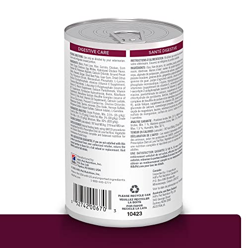 Hill's Prescription Diet i/d Low Fat Digestive Care Rice, Vegetable & Chicken Stew Wet Dog Food, Veterinary Diet, 12.5 Ounce Cans (Pack of 12)