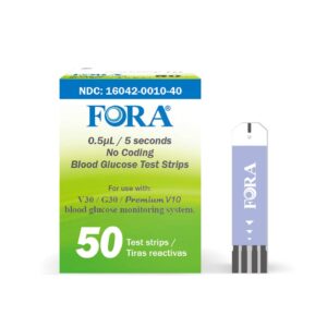 FORA V30 G30 Premium V10 Blood Glucose Test Strips - 50count, Precise Blood Sugar Measurement for Diabetes and Your Diabetic Diet