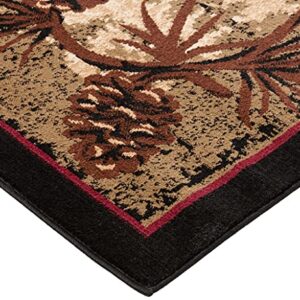 Rustic Lodge Pine Cone Border Brown 8x10 Area Rug, 7'10x9'10