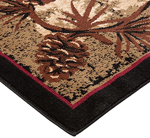 Rustic Lodge Pine Cone Border Brown 8x10 Area Rug, 7'10x9'10