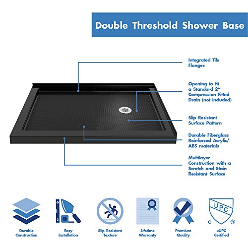 DreamLine SlimLine 34 in. D x 48 in. W x 2 3/4 in. H Right Drain Double Threshold Shower Base in Black, DLT-1034482-88