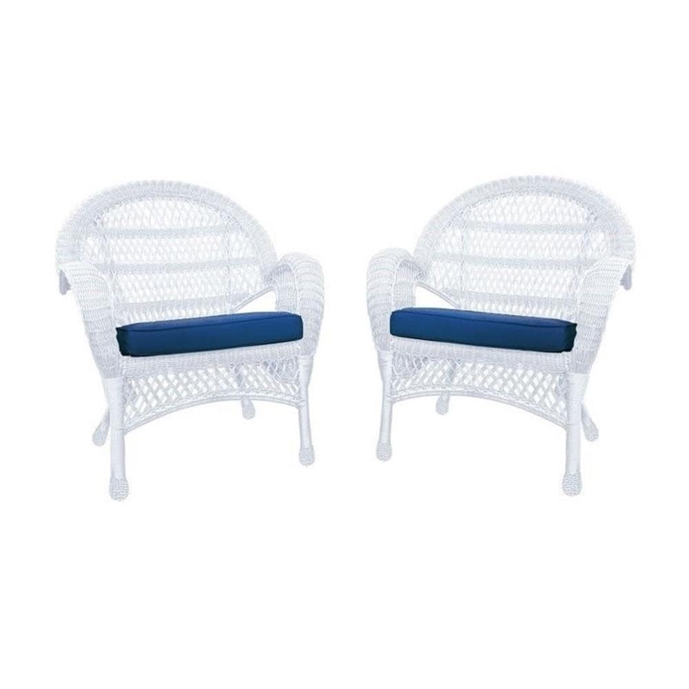 Jeco Wicker Chair with Blue Cushion, Set of 2, White/W00209-