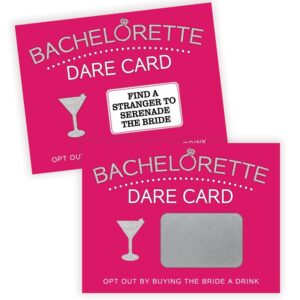 printed party bachelorette dare card scratch off game, girls night out, 20 cards