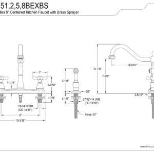 Kingston Brass KB1752BEXBS 8" Centerset Kitchen Faucet with Brass Sprayer, Polished Brass, 8-5/8" In Spout Reach