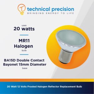 Technical Precision Replacement for Philips 6434/fr Light Bulb 20w 12v Halogen Bulb - BA15D DC Bayonet Base - Frosted MR11 Bulb Reflector - Great for Landscape, Display, and Track Lighting - 1 Pack