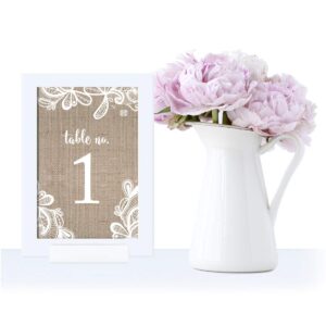 Andaz Press Burlap Lace Wedding Table Numbers 1-20, 4x6-Inches Table Number Cards For Wedding Reception Table Number For Seating Chart For Wedding Reception, Restaurant, Classroom, Boda