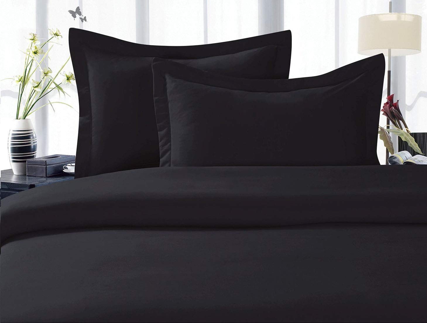 CELINE LINEN Best, Softest, Coziest Duvet Cover Ever! 1500 Premier Hotel Quality Luxury Super Soft Wrinkle Free 3-Piece Duvet Cover Set, King/Cali King, Black