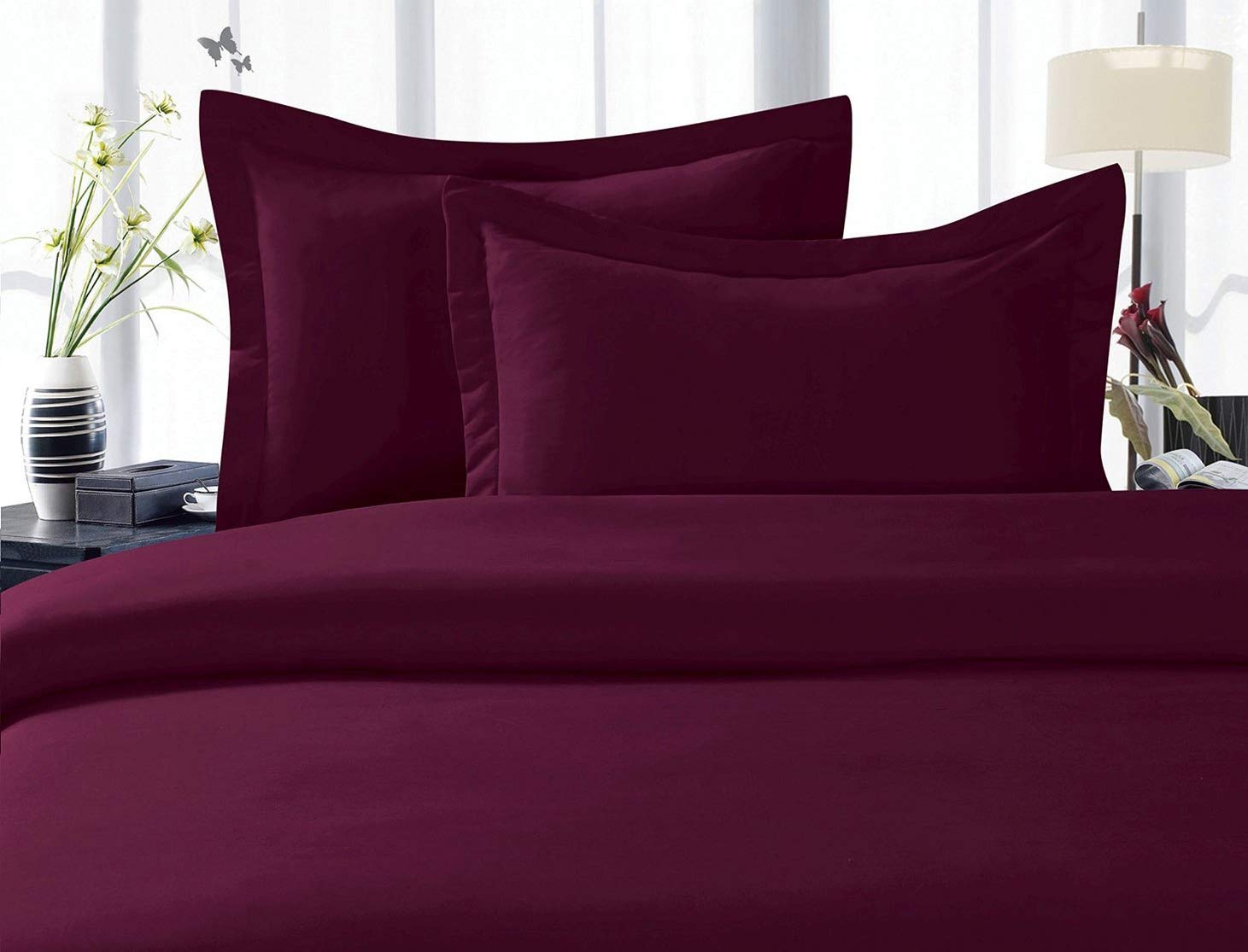 CELINE LINEN Best, Softest, Coziest Duvet Cover Ever! 1500 Premier Hotel Quality Luxury Super Soft Wrinkle Free 3-Piece Duvet Cover Set, Full/Queen, Eggplant-Purple