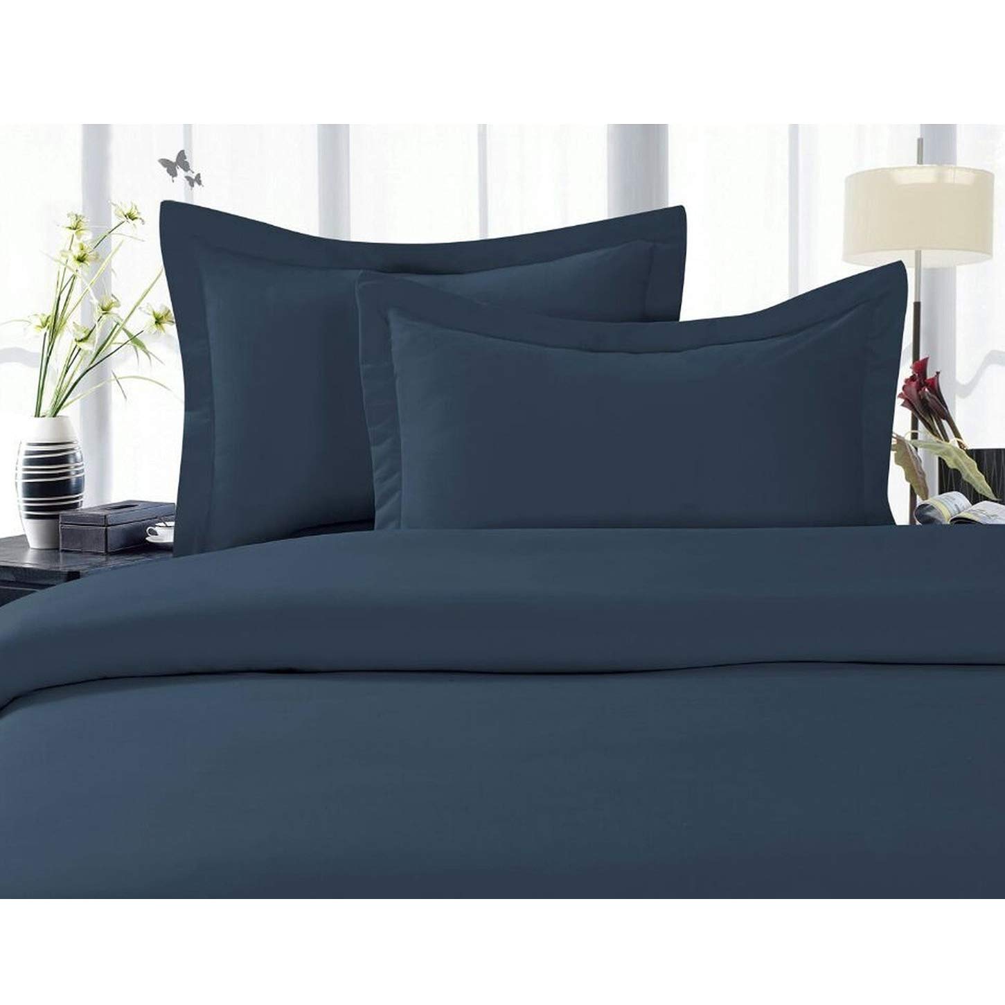 CELINE LINEN Best, Softest, Coziest Duvet Cover Ever! 1500 Premier Hotel Quality Luxury Super Soft Wrinkle Free 3-Piece Duvet Cover Set, Full/Queen, Navy Blue