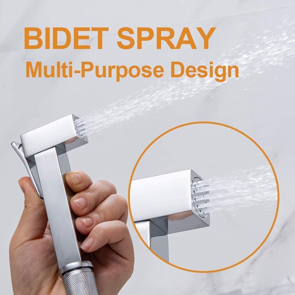 AZOS Bidet Sprayer for Toilet, Toilet Concealed Hot and Cold Mixing Brass Handheld Bidet Toilet Sprayer Wall Mount Diaper Douche Shattaf Kit for Bathroom Cleaning, Polished Chrome