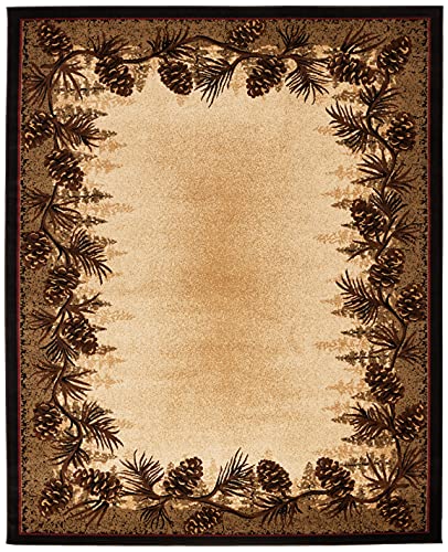 Rustic Lodge Pine Cone Border Brown 8x10 Area Rug, 7'10x9'10