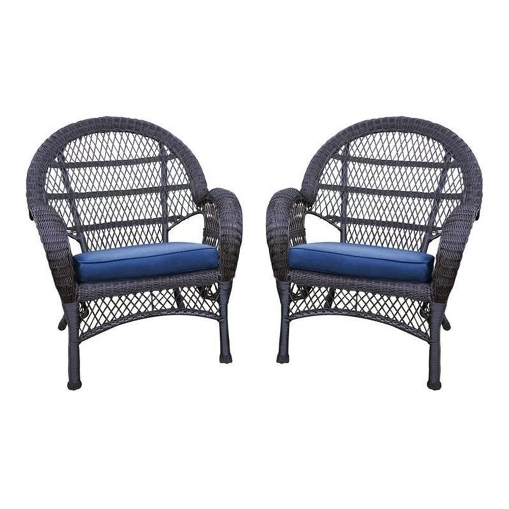 Jeco Wicker Chair with Blue Cushion, Set of 2, Espresso/W00208-