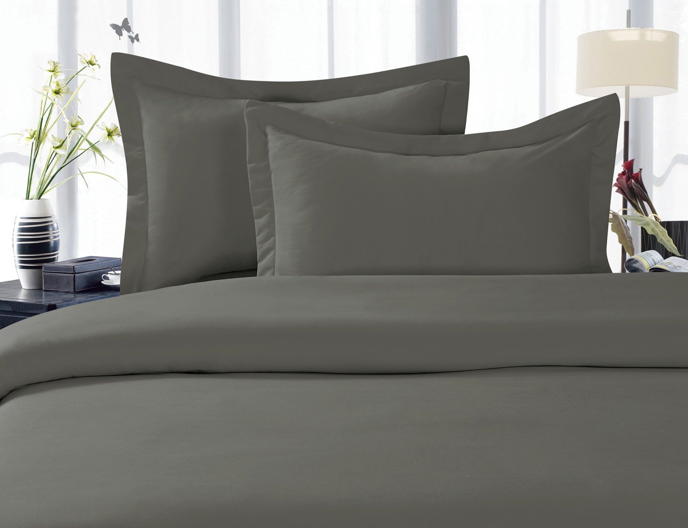 CELINE LINEN Best, Softest, Coziest Duvet Cover Ever! 1500 Premier Hotel Quality Luxury Super Soft Wrinkle Free 3-Piece Duvet Cover Set, King/Cali King, Grey