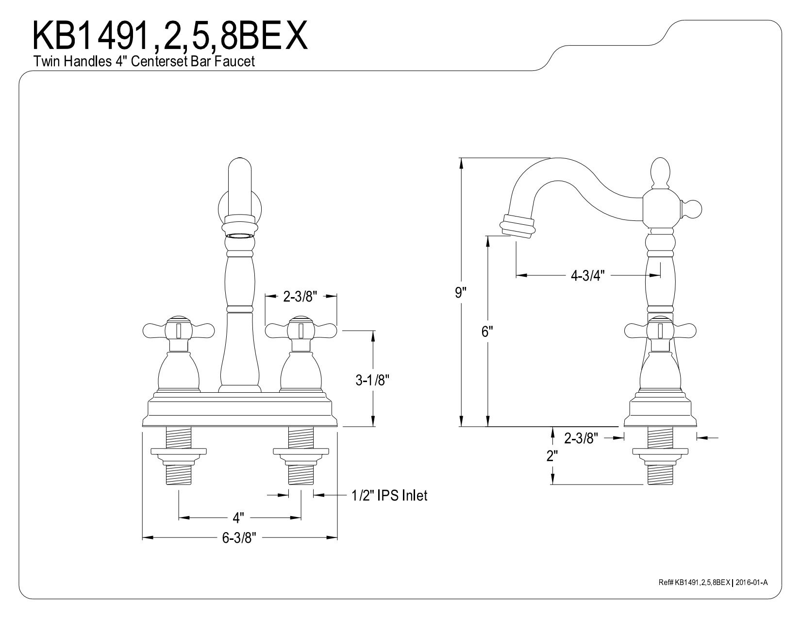 Kingston Brass KB1498BEX 4" Centerset bar Faucet, Brushed Nickel, 4-3/4" In Spout Reach