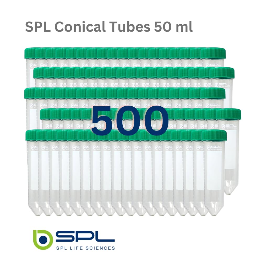 SPL 50ml Conical Centrifuge Tube Polypropylene Screw Cap, Sterile Non - pyrogenic, Non - cytotoxic, DNase/RNase - Free, Resealable Bags (500 Tubes)