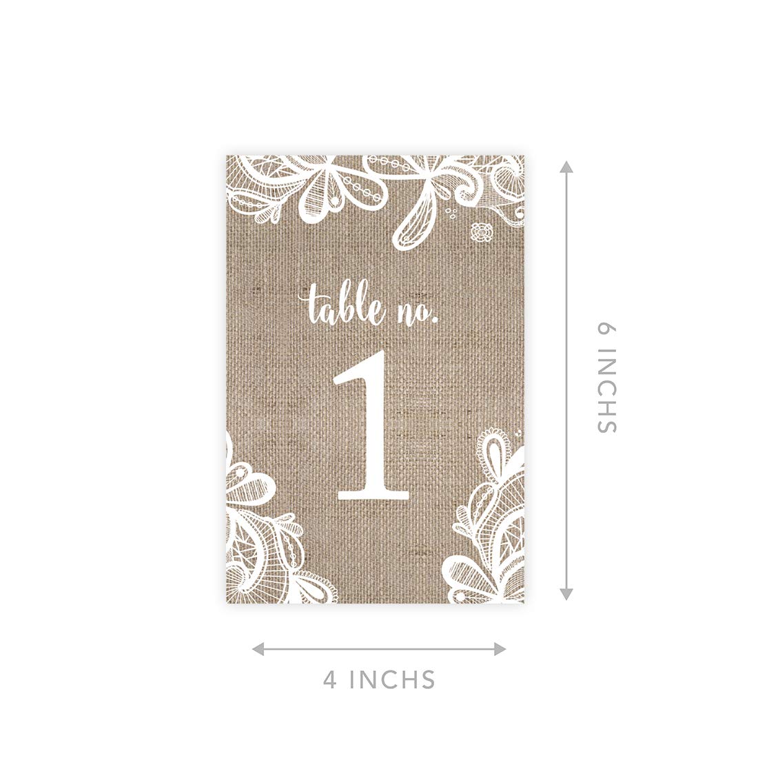 Andaz Press Burlap Lace Wedding Table Numbers 1-20, 4x6-Inches Table Number Cards For Wedding Reception Table Number For Seating Chart For Wedding Reception, Restaurant, Classroom, Boda