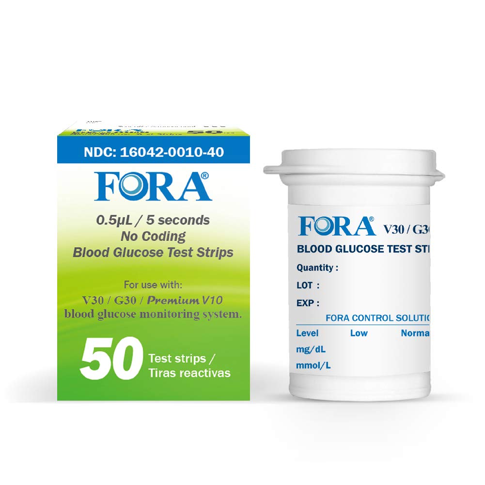 FORA V30 G30 Premium V10 Blood Glucose Test Strips - 50count, Precise Blood Sugar Measurement for Diabetes and Your Diabetic Diet