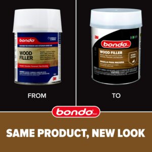 Bondo Wood Filler 12 oz with Hardener 0.5 oz, Repairs Chips and Cracks in Wood, Sandable, Paintable, and Stainable