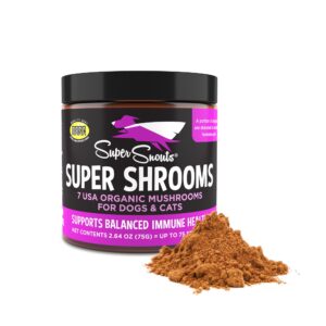 super snouts super shrooms mushroom immune support supplement for dogs and cats, 2.64 oz - made in usa organic non-gmo, immune health for strong immunity, 7 mushroom blend powder