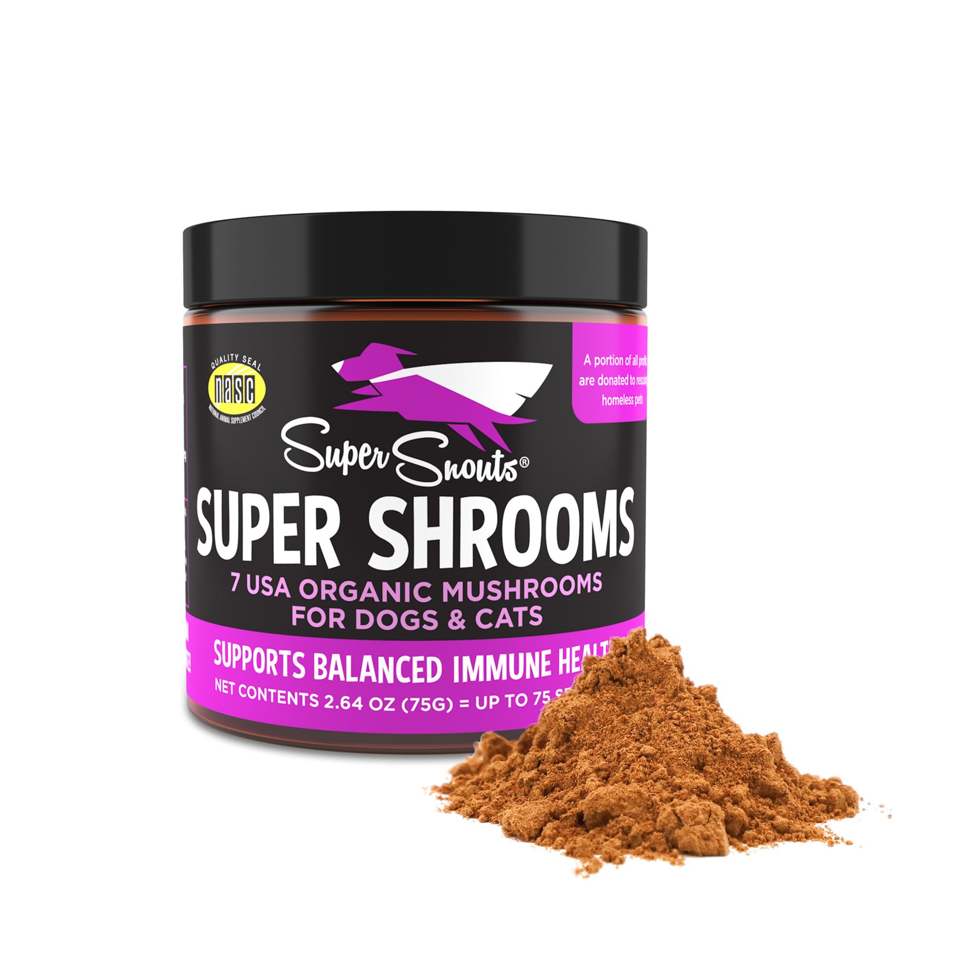 Super Snouts Super Shrooms Mushroom Immune Support Supplement for Dogs and Cats, 2.64 oz - Made in USA Organic Non-GMO, Immune Health for Strong Immunity, 7 Mushroom Blend Powder