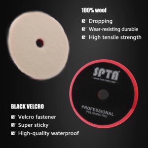 Buffing Polishing Pads, SPTA 5 Inch 125mm Body Repair Polishing Pad Set Made for 5 Inch Backing Plate, 6 Pcs Buffing Pads with Sponge, Wool and Micro-Fiber Pad Set for Car Detailing polishing Buffing