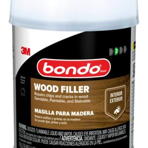 Bondo Wood Filler 12 oz with Hardener 0.5 oz, Repairs Chips and Cracks in Wood, Sandable, Paintable, and Stainable