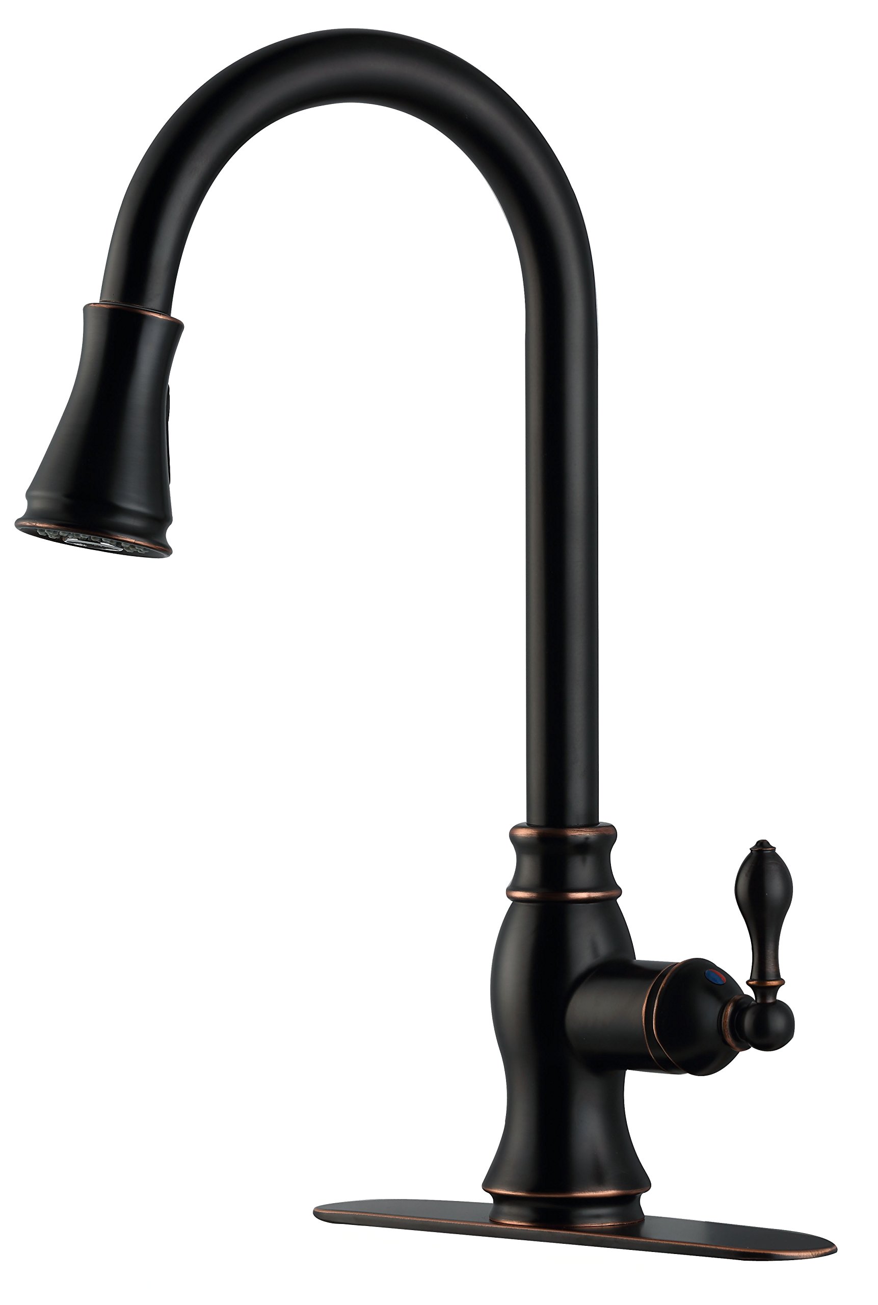 Derengge Oil Rubber Bronze Kitchen Sink Faucet,Single Handle Pull-Down Kitchen Faucet,with Deck Plate for Farmhouse, Camper, Laundry, Rv, Bar, 1 Hole or 3 Hole Installation,FK-C258D-ORB-TUD