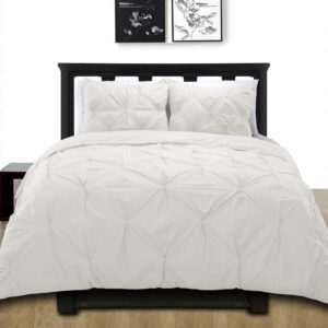 cottonpure 100% cotton pintuck duvet cover mini set, full/queen, solid, white