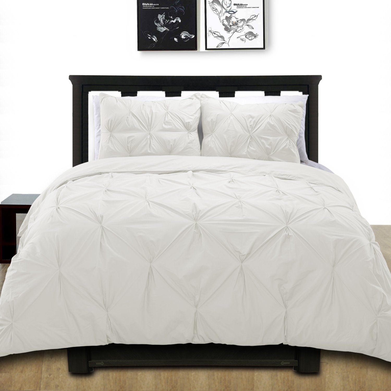 Cottonpure 100% Cotton Pintuck Duvet Cover Mini Set, Full/Queen, Solid, White