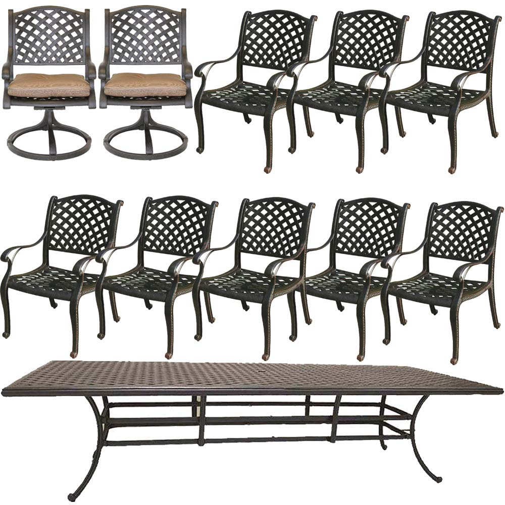 Cast Aluminum Patio Dining Set Nassau 11 Piece Outdoor Furniture with 46"x120" Rectangle Table