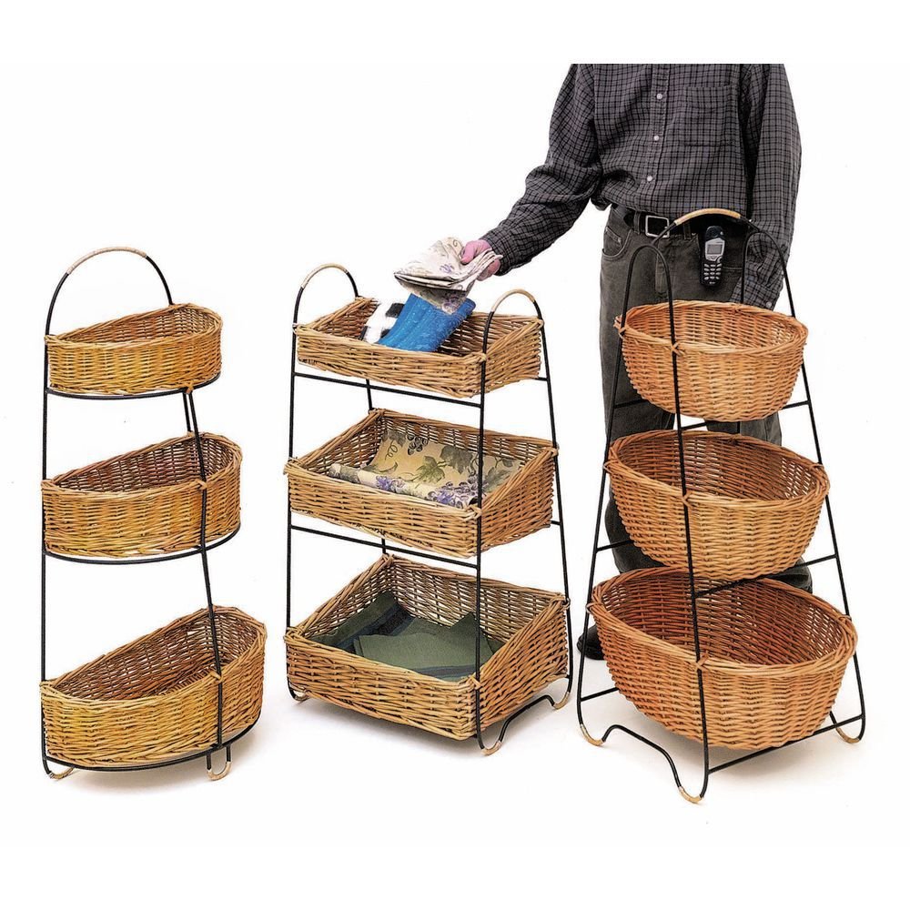 HUBERT Merchandising Stand with Rattan Baskets3 Tier Oval - 22" L x 15" D x 42" H