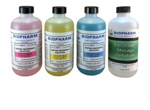 ph buffer calibration solution kit 4-pack — 250 ml (8.4 fl oz) each: ph 4.00 buffer, ph 7.00 buffer, ph 10.00 buffer, and electrode storage solution — nist traceable reference standards