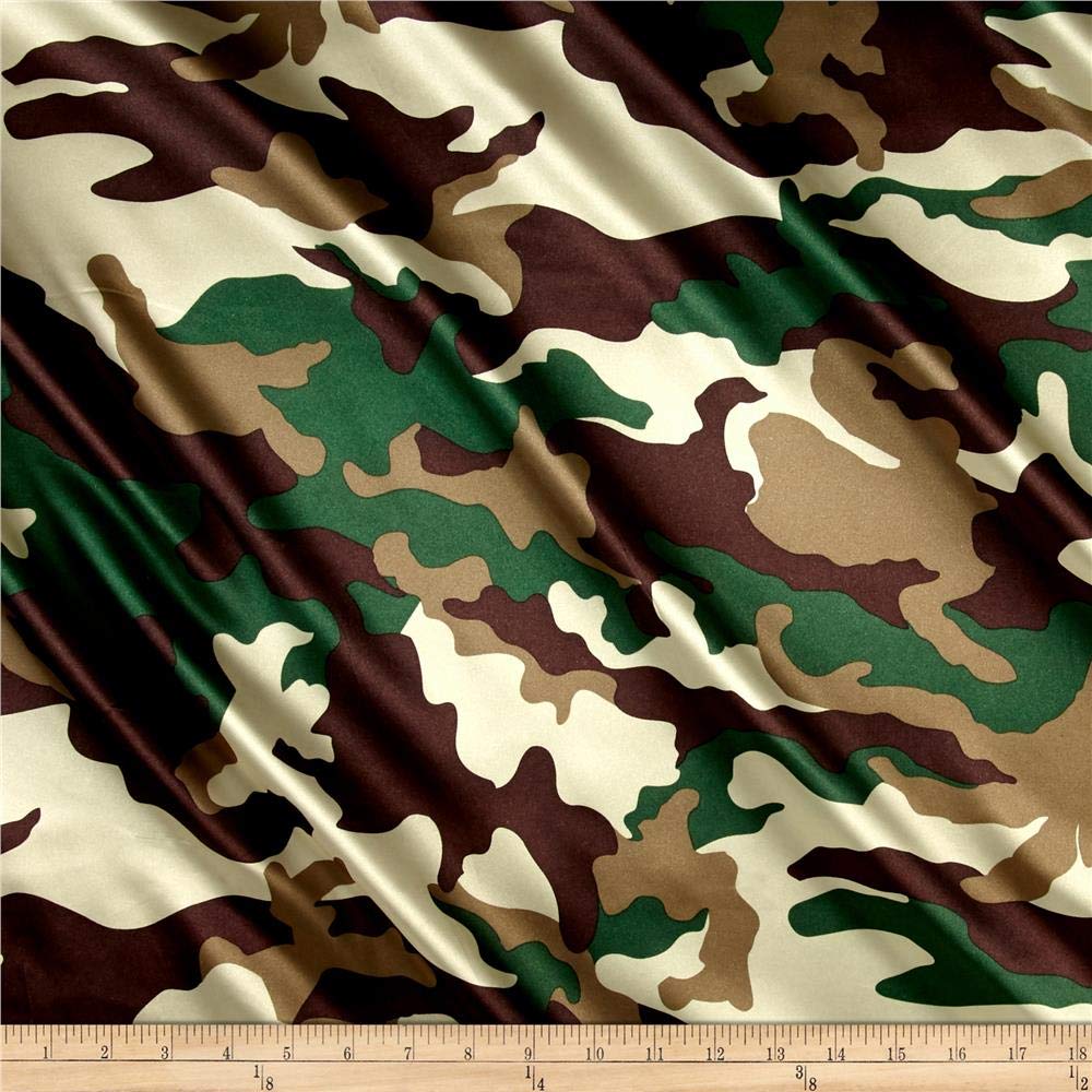 Charmeuse Satin Camo Hunter, Fabric by the Yard