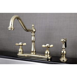 Kingston Brass KB1752BEXBS 8" Centerset Kitchen Faucet with Brass Sprayer, Polished Brass, 8-5/8" In Spout Reach