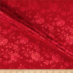 rose satin jaquard red, fabric by the yard