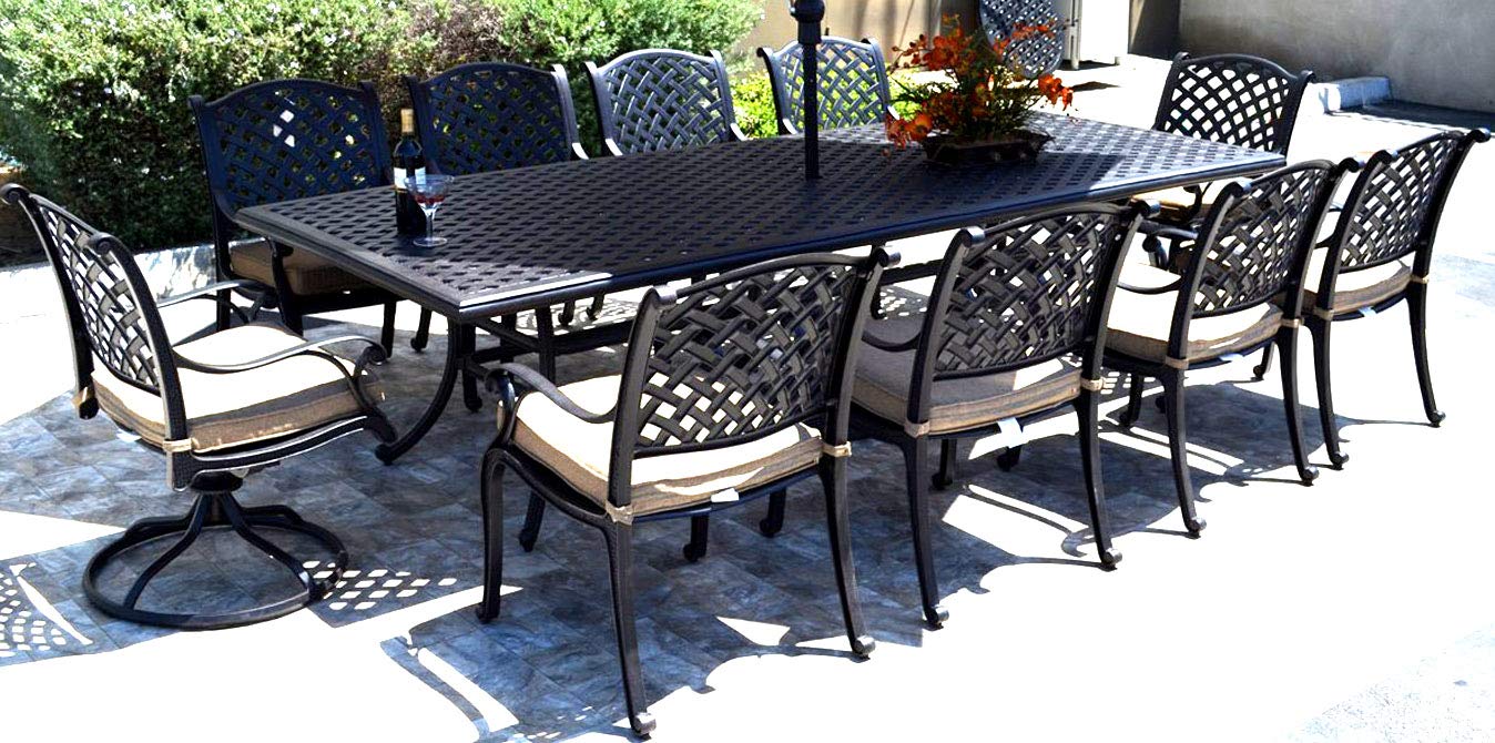 Cast Aluminum Patio Dining Set Nassau 11 Piece Outdoor Furniture with 46"x120" Rectangle Table