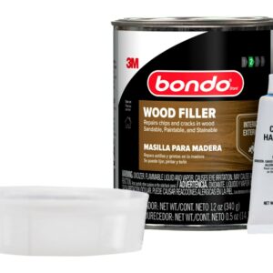 Bondo Wood Filler 12 oz with Hardener 0.5 oz, Repairs Chips and Cracks in Wood, Sandable, Paintable, and Stainable