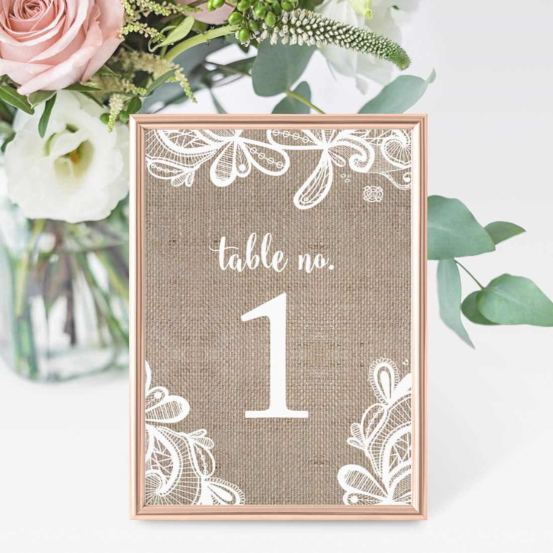 Andaz Press Burlap Lace Wedding Table Numbers 1-20, 4x6-Inches Table Number Cards For Wedding Reception Table Number For Seating Chart For Wedding Reception, Restaurant, Classroom, Boda