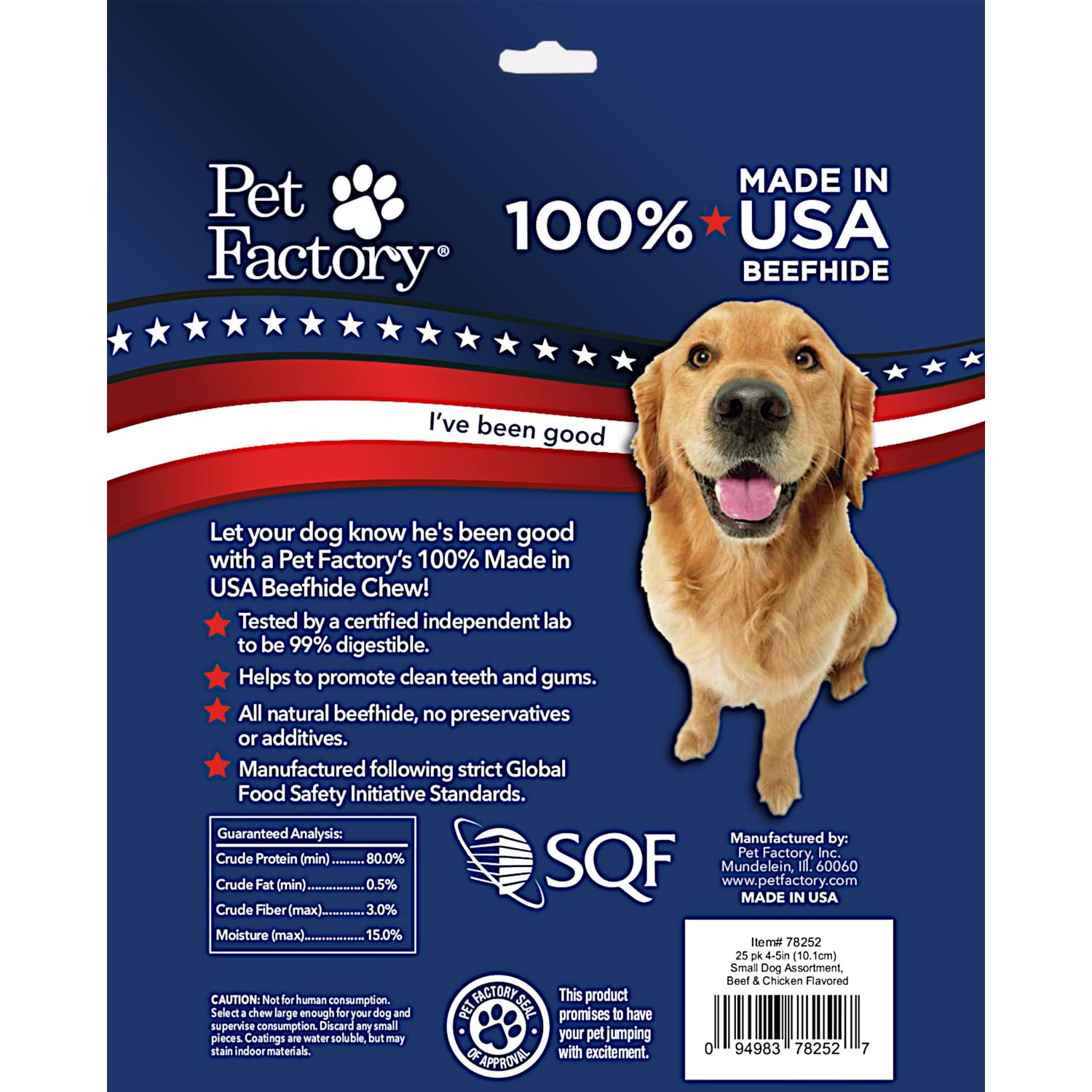 Pet Factory 100% Made in USA Beefhide 4-6" Assorted (Bones & Chip Rolls) Dog Chew Treats - Beef & Chicken Flavor, 25 Count/1 Pack